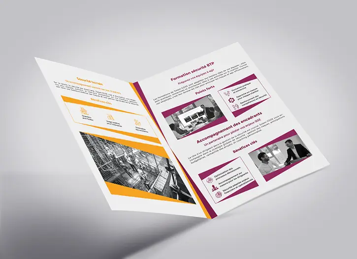 Double intérieure de la plaquette commerciale SOLEM CGSE conçue par Co-Lor, graphiste freelance à Nantes